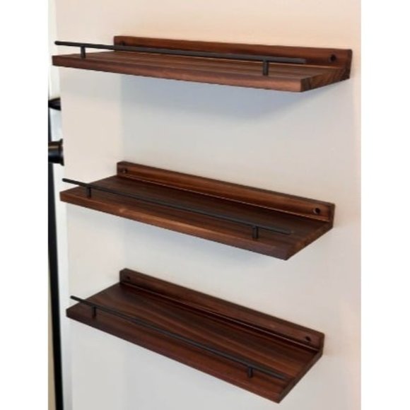 New Floating Shelves with Black Metal Guardrail, Shelves for Wall Decor Set